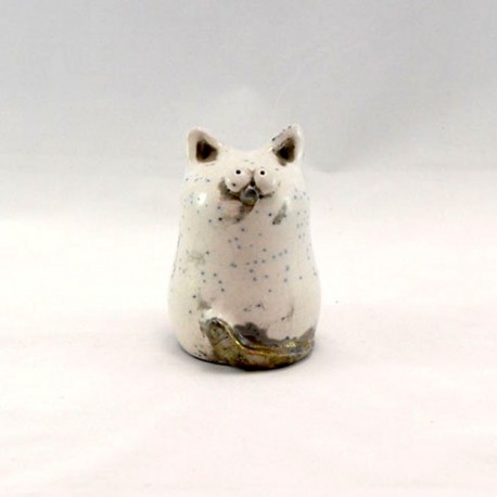 Gatto bianco in ceramica raku