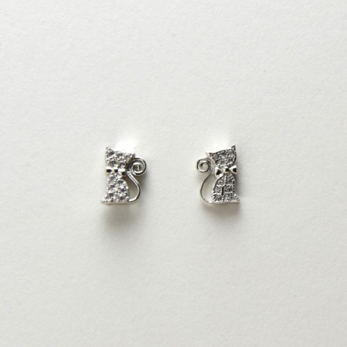 Orecchini A Forma Di Gattino In Argento Sterling 925 Con Cristallo – 6x8 Mm, Ipoallergenici, Regalo In Confezione Originale